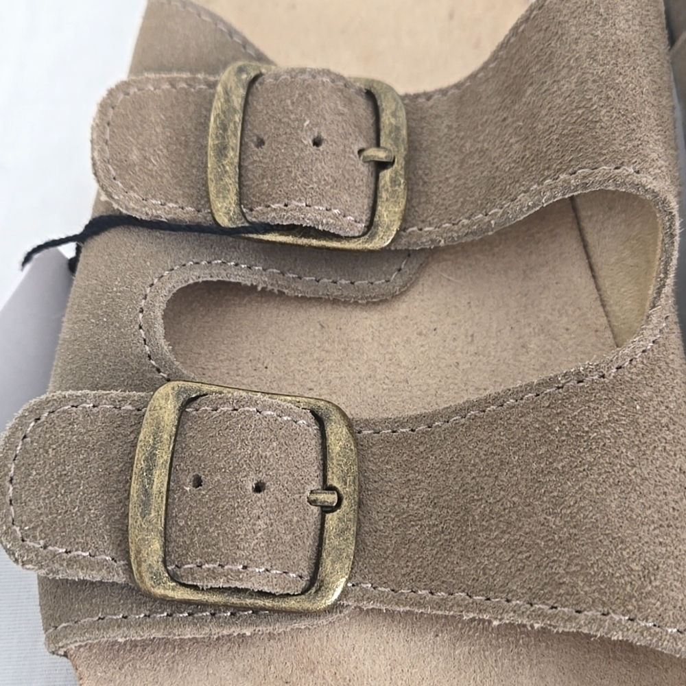 *NWT* Sonoma Taupe Leather Adjustable Straps Sandals Comfort Beach Summer, 8M - Picture 3 of 8